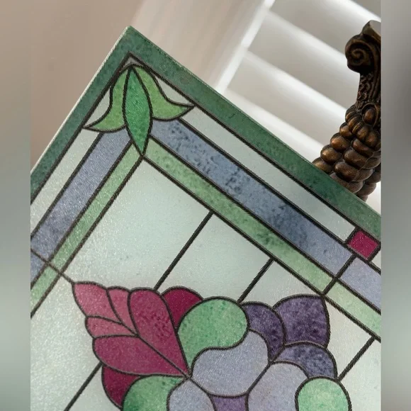 Vintage Glass Cutting Board. Tempered Glass Faux Stained Glass Trivet. 12x15 - Picture 5 of 8
